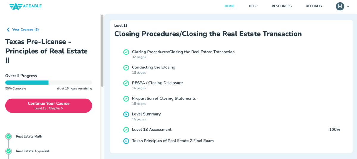 AceableAgent student dashboard.