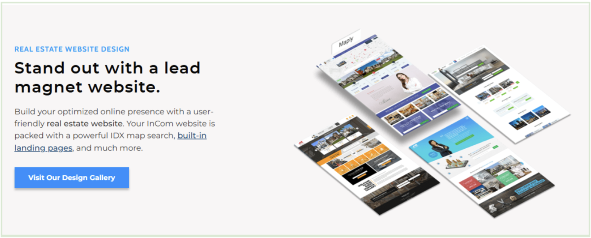 iNCOM ad showing real estate website designs and text about creating a lead magnet website.