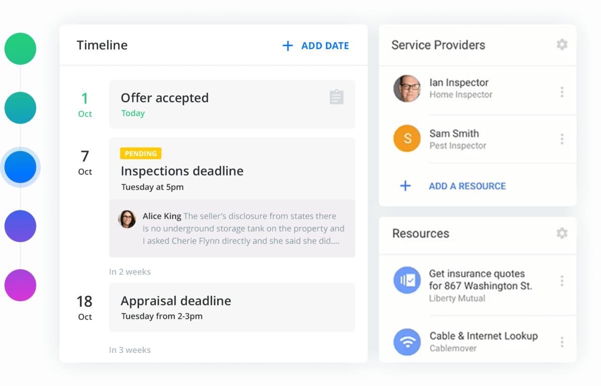 Folio's timeline website feature.