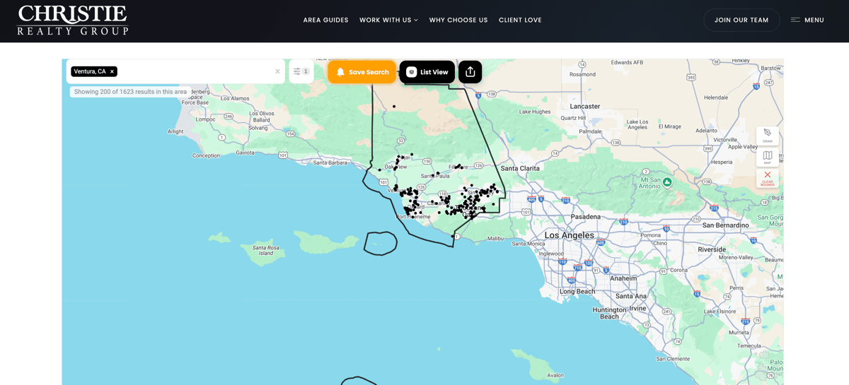 A map search feature on Christie Realty Group's website, made with AgentFire